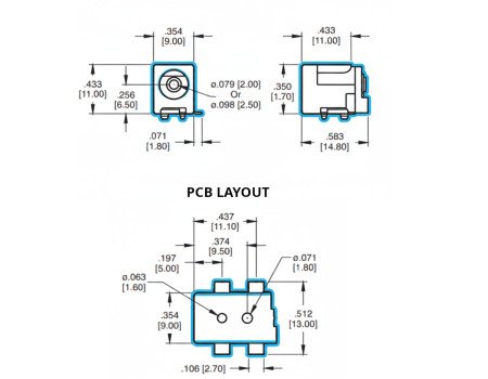 DC Barrel Jack d5.5mm x d2.1mm 12V 1A SMD Connector