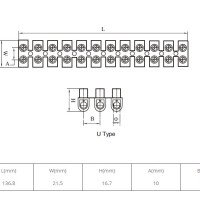 12-pole Barrier Terminal Block Connector 16A Brass 12-pole Barrier Terminal Block Connector 16A Brass