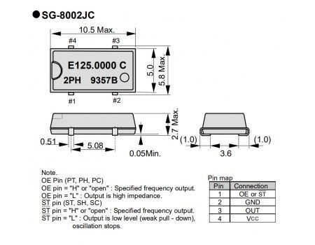 24.000000 MHz Crystal Oscillator 3.3VDC SG-8002JC SC SMD
