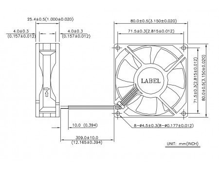 Delta  80x80mm 12VDC 0.51A 4000RPM Fan 4-wires Speed Out & PWM In AFB0812SH