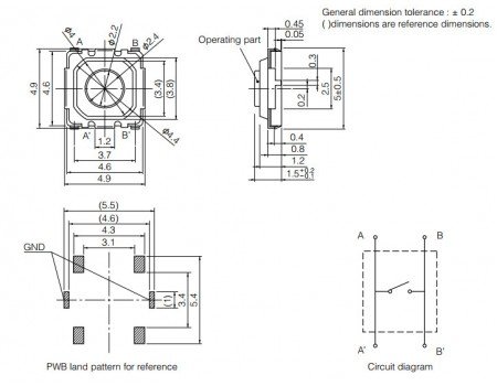 Panasonic SMD Tact Switch 5x5mm EVQ-PLHA15 