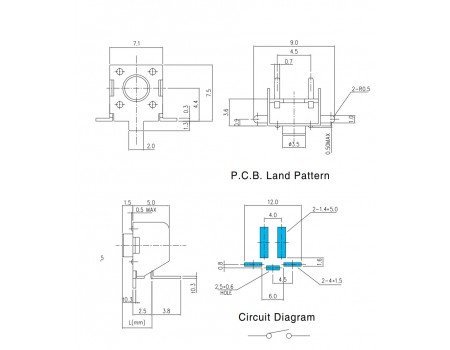 Tact Tactile Switch SPST 6x6mm Right Angle SMD 1102VS Series