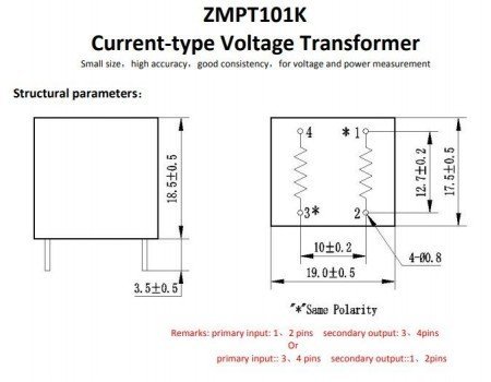 ZMPT101K 2mA/2mA Voltage Transformer 0-1000VAC Isolated UL approved